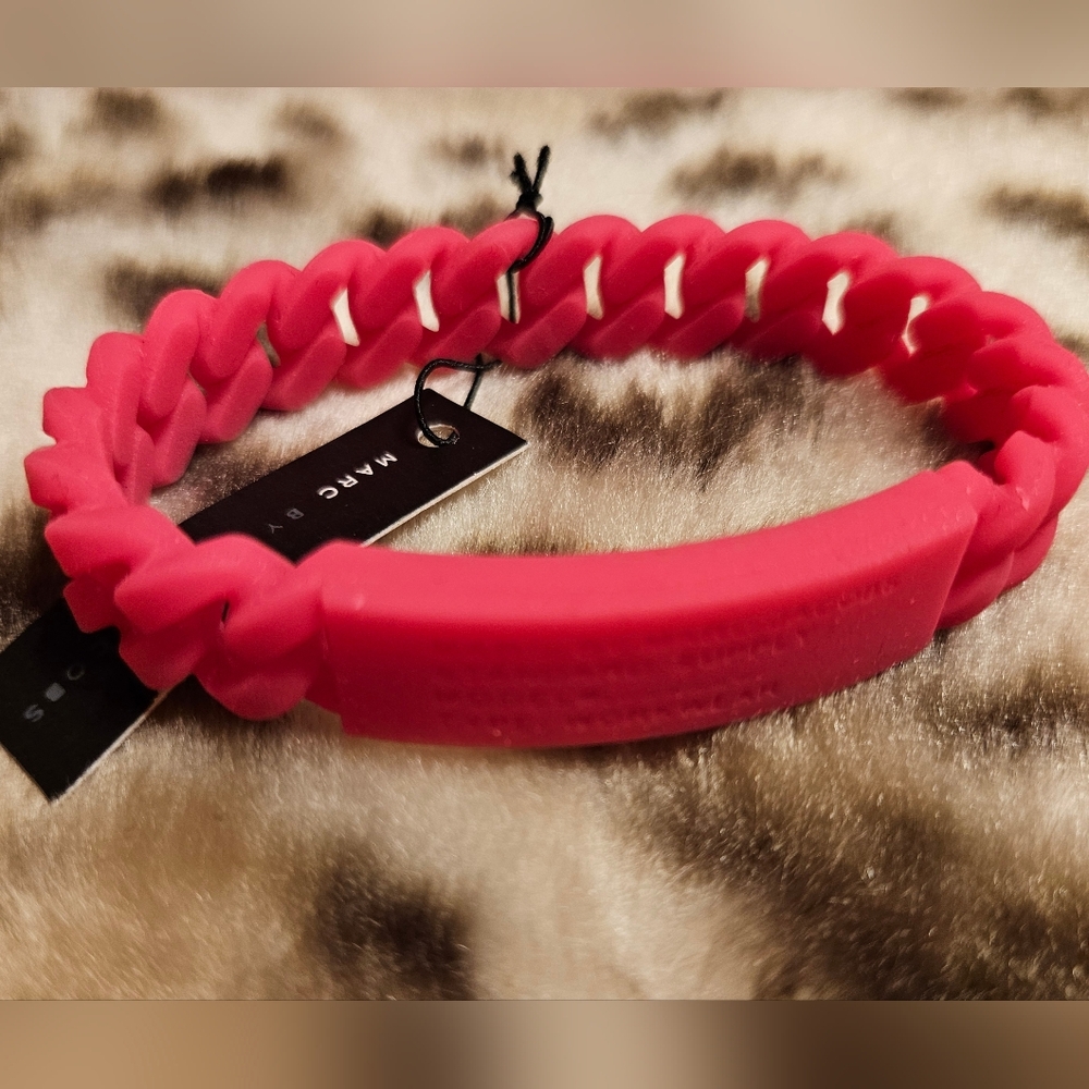 🆕 Marc Jacobs Silicone Rubber Bracelet | Hot Pink | Braided | Stretch | Jewelry